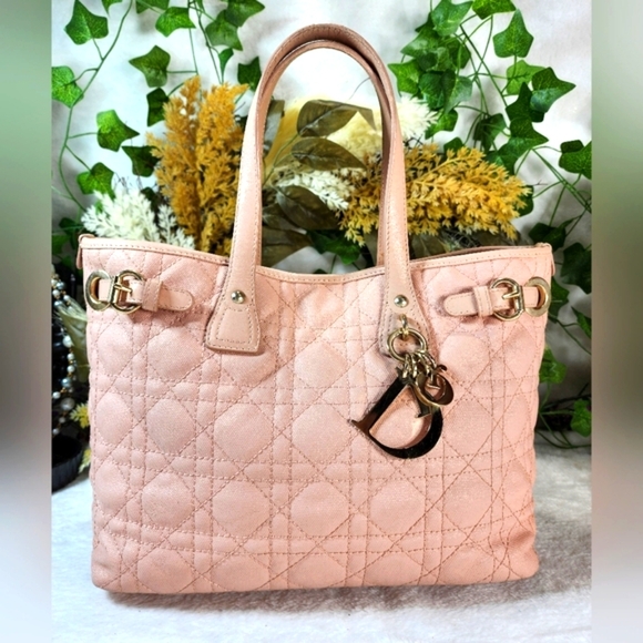 Authentic Christian Dior Panarea Cannage Quilted Coated Canvas Tote w/ Dust Bag - Picture 4 of 16